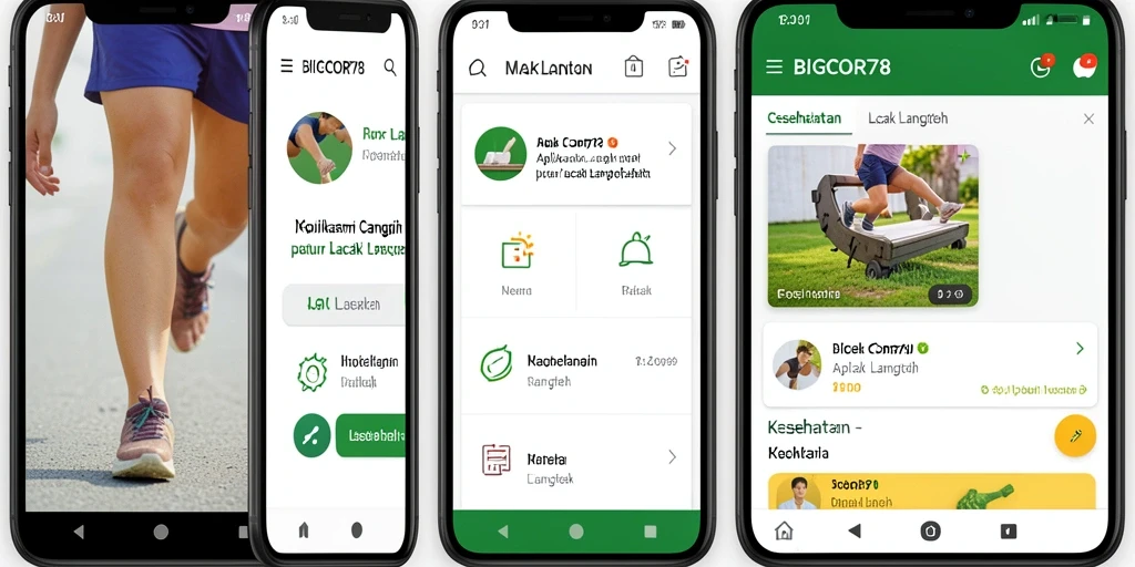 Tampilan antarmuka aplikasi BIGCOR78 menunjukkan fitur pelacakan langkah secara jelas.