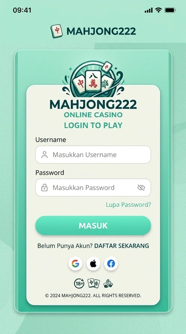 Tampilan halaman login mahjong222